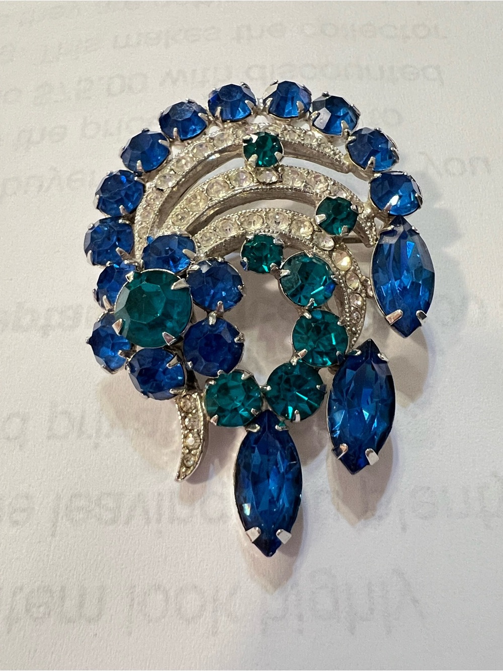 Vintage Eisenberg Ice Blue Teal Floral Swirl Brooch Pin Signed